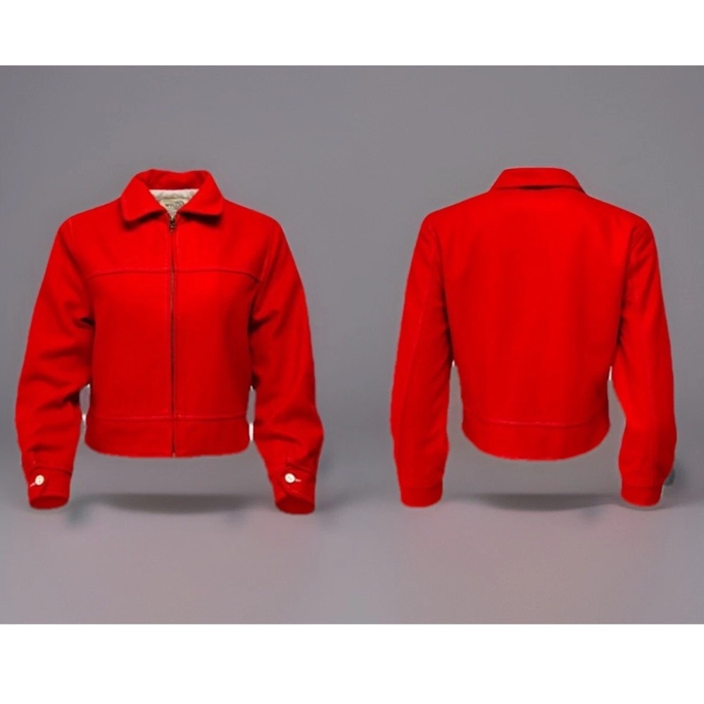 Rare Wyllis Clothing Cherry Red Cropped Wool Zanzi Pilot Jacket Western Chic